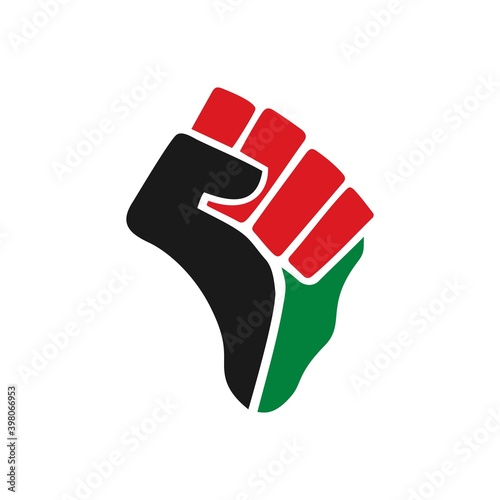 fist icon forming the continent of africa. black live matter illustration. fist logo with flag of africa