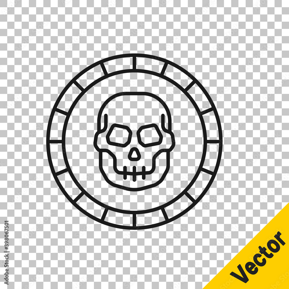 Black line Pirate coin icon isolated on transparent background. Vector. Black line Pirate coin icon isolated on transparent background. Vector.