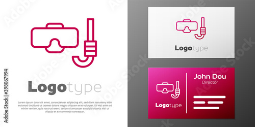 Logotype line Diving mask and snorkel icon isolated on white background. Extreme sport. Diving underwater equipment. Logo design template element. Vector.