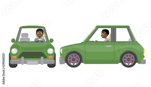 African Man driving a small car., vector eps10