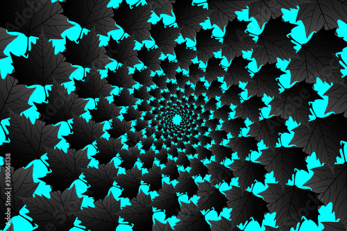 Black leaf of sycamore on blue background - vector pattern,