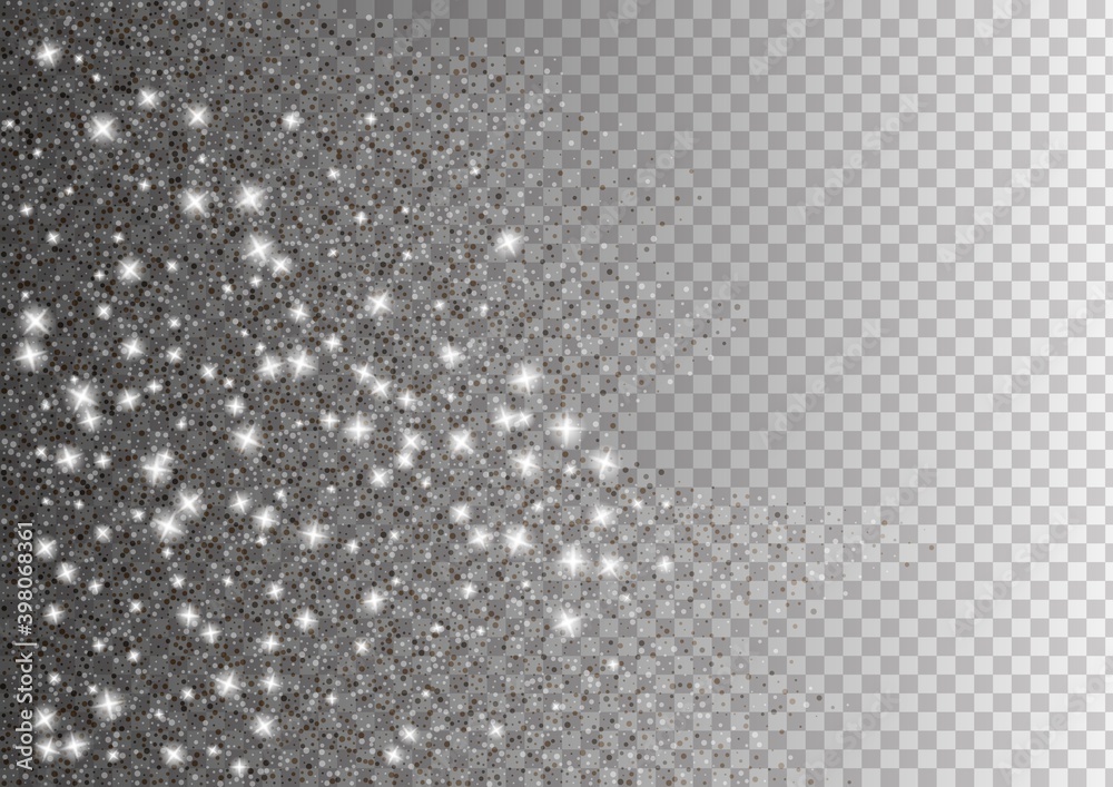 Falling glitter confetti. Vector silver dust isolated on transparent background.