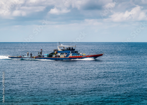 Fishing boat near the island Fulahmulah of Maldives archipelago