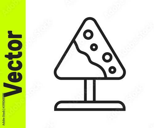Black line Road sign avalanches icon isolated on white background. Snowslide or snowslip rapid flow of snow down a sloping surface. Vector.