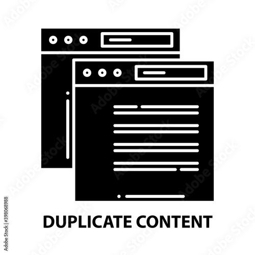 duplicate content icon, black vector sign with editable strokes, concept illustration