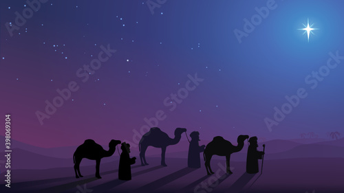 The three wise men follow the Christmas star