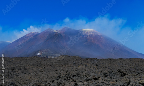 Panoramic view with the summit of mount Etna, Sicily, Italy 