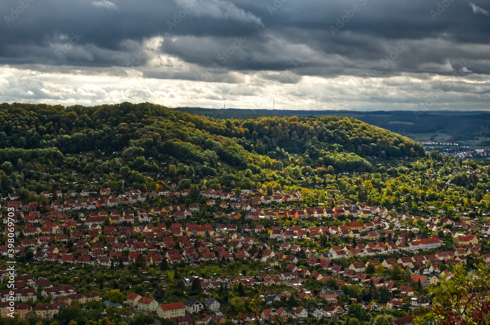 View on jenas cityscape and landscape at autumn from landgrafen