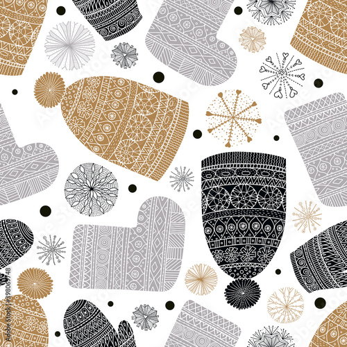 Winter clothes. Vector seamless pattern.