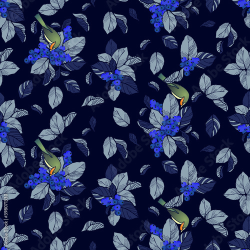 seamless birds and berries pattern