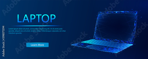 A notebook consisting of polygons. Laptop in a futuristic polygonal style with a skeleton, low-poly triangles. Internet, or digital, or a symbol of the device and computer. Vector illustration