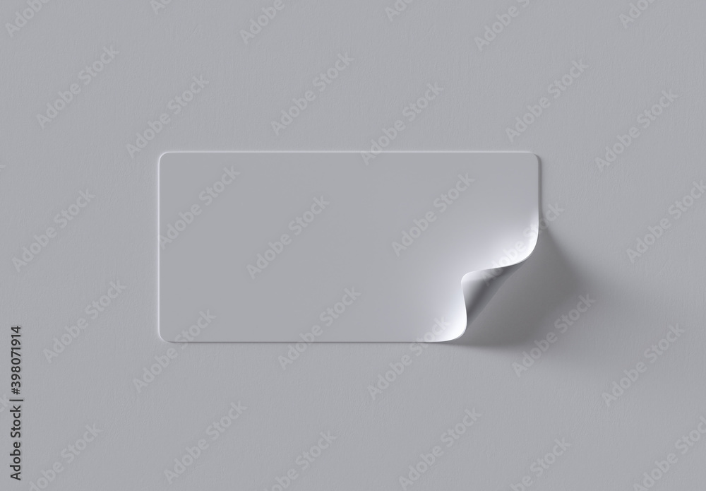 Fototapeta premium Rounded Rectangle Sticker Mouckup with Curled Corner. 3D render.