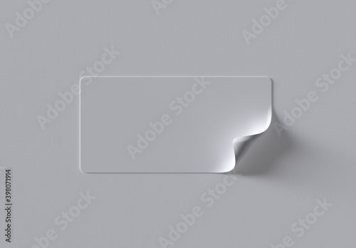 Rounded Rectangle Sticker Mouckup with Curled Corner. 3D render.