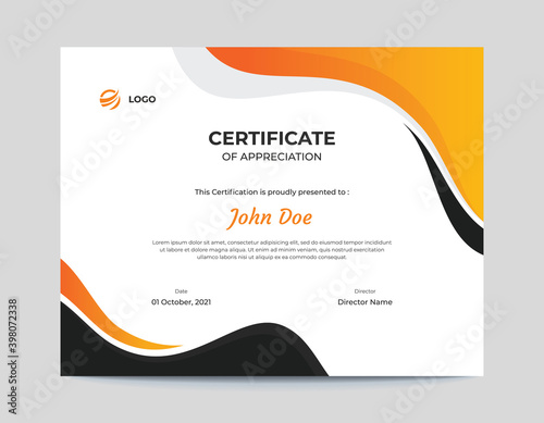 Abstract Orange and Black Waves Certificate Design Template
Letter Size 11x8.5 with .125 Bleed
