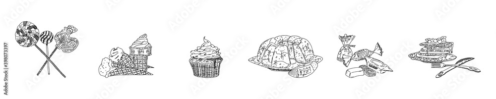 food sweets on a white background sketch drawings food sweets on a white background sketch drawings