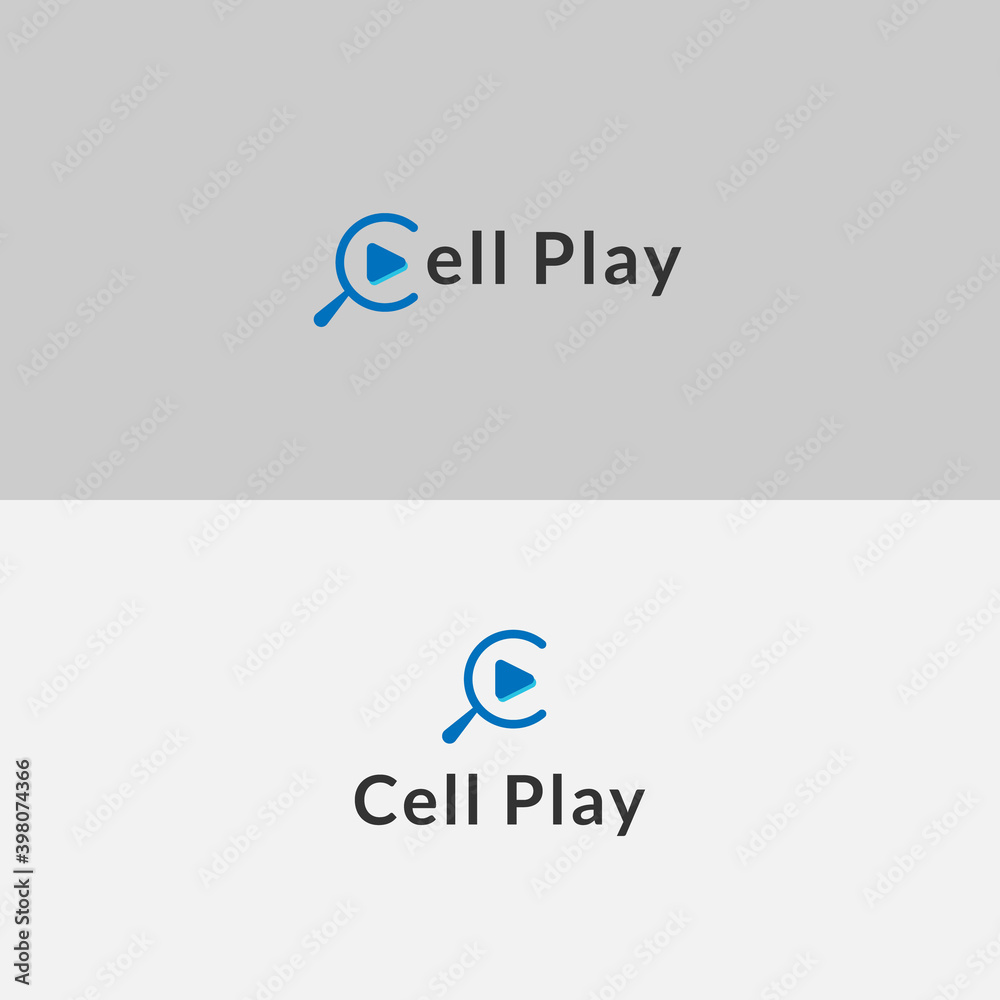 Letter c forms a magnifying glass. search logo vector and play icon. Letter c forms a magnifying glass. search logo vector and play icon.