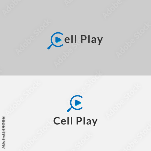 Letter c forms a magnifying glass. search logo vector and play icon.