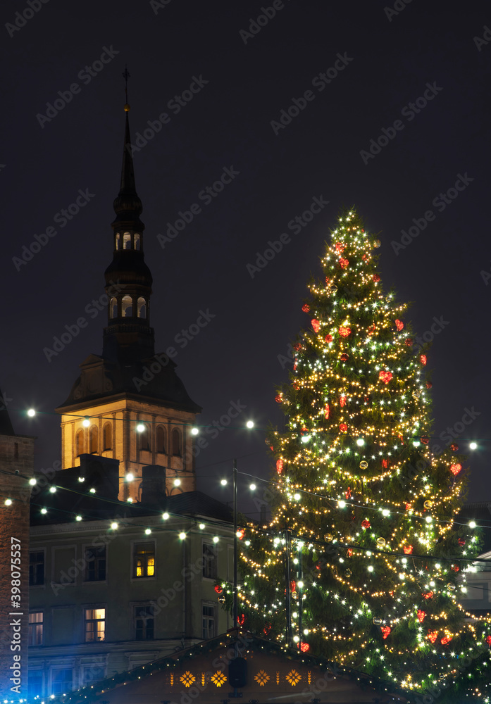 Christmas decoration of  Town hall square in Tallinn. Estonia