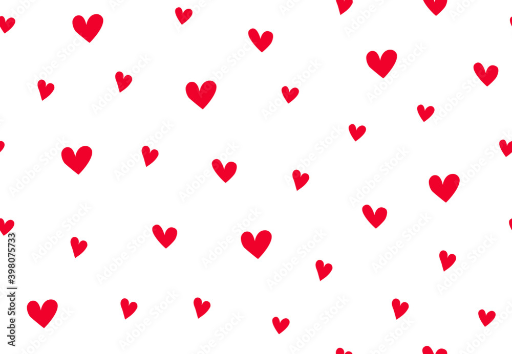 Abstract seamless pattern with red hearts. Trendy repeatable texture for fabric, wallpaper, textile, apparel, wrapping. Vector illustration
