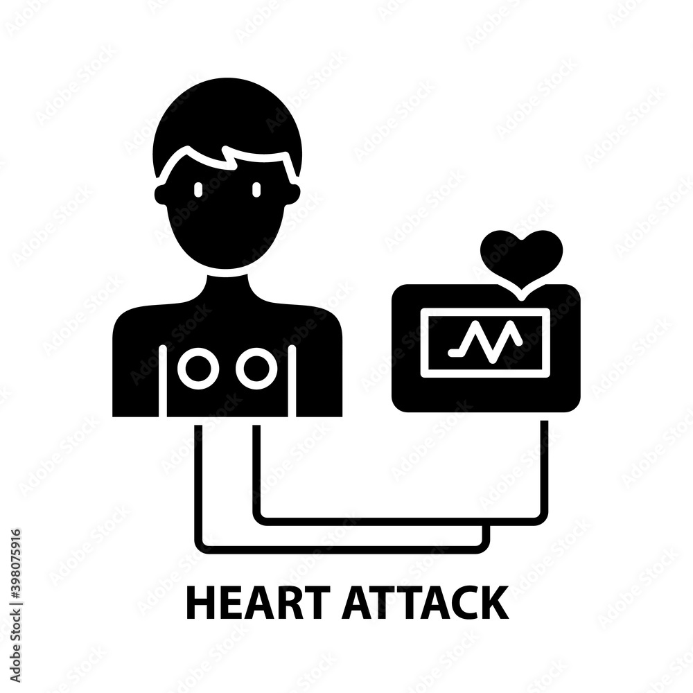 heart attack sign icon, black vector sign with editable strokes, concept illustration heart attack sign icon, black vector sign with editable strokes, concept illustration