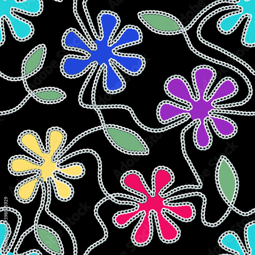 Seamless Pattern with Embroidered Flowers.