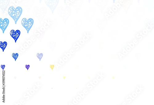 Light Multicolor vector background with Shining hearts.
