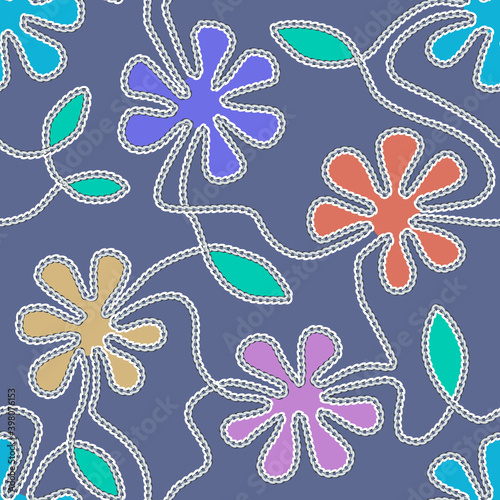 Seamless Pattern with Embroidered Flowers.