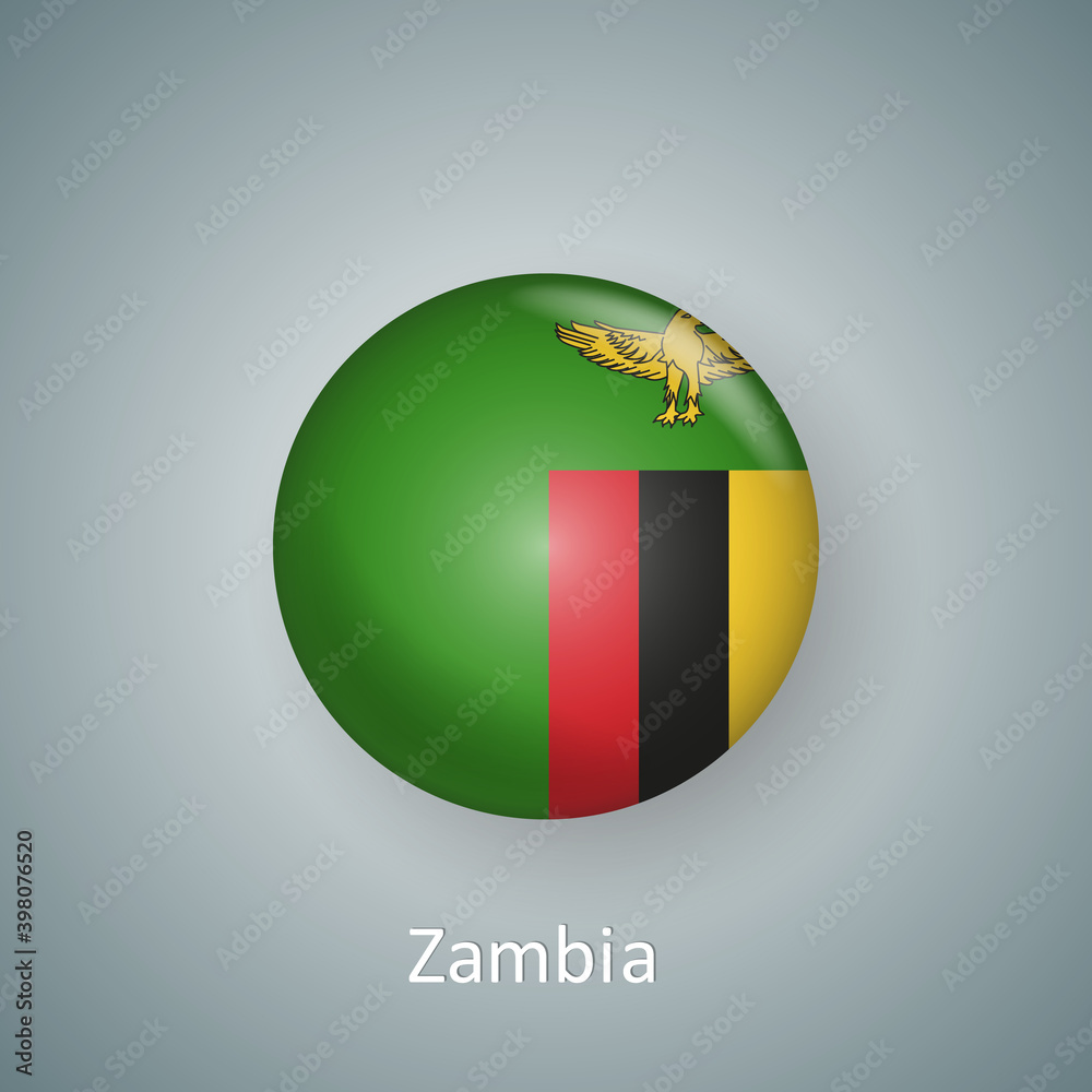 Obraz premium Zambia flag icon circle 3d gradient isolated