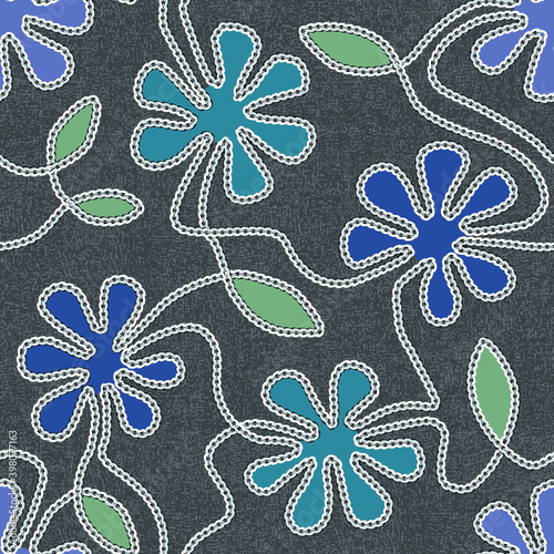 Seamless Pattern with Embroidered Flowers.