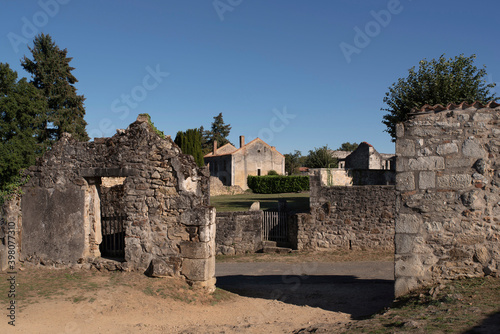 Ruin of the village of Oradour sur Glane in France, remnant of a former war massacre