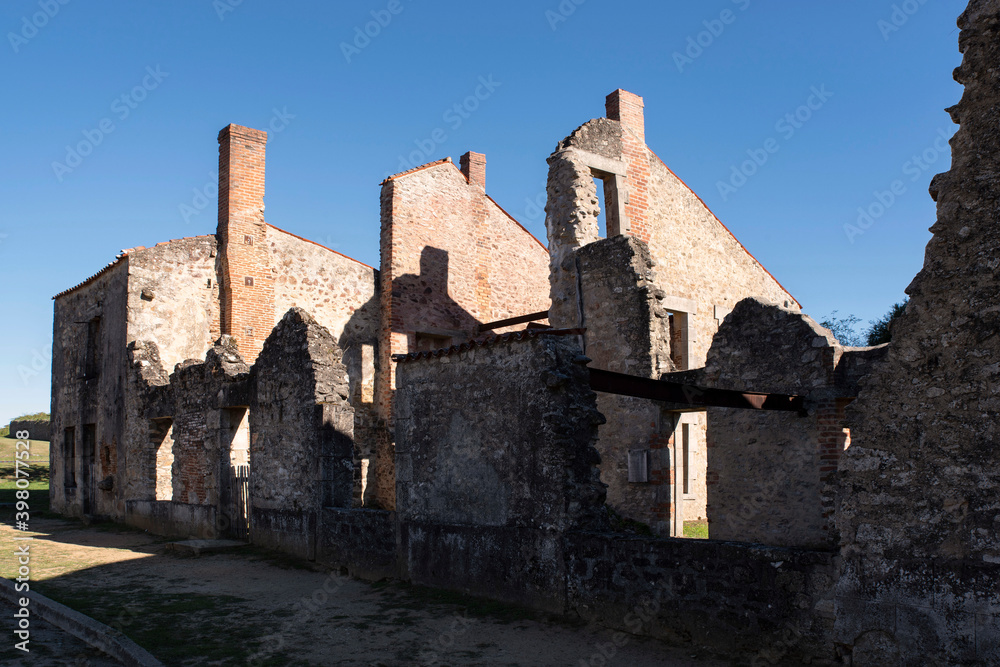 Ruin of the village of Oradour sur Glane in France, remnant of a former war massacre