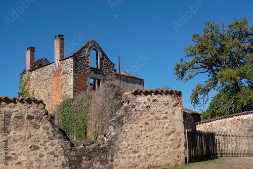 Ruin of the village of Oradour sur Glane in France, remnant of a former war massacre