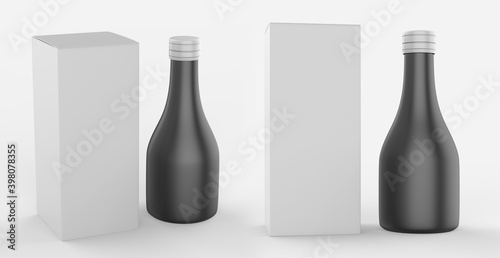 Mock up for design of packing cosmetics, pharmaceutical, or container for  pills, capsules or syrup. slim bottle with box. 3d illustration 