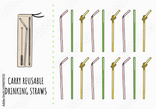Carry reusable drinking straws. Change single-use disposable things on reusable