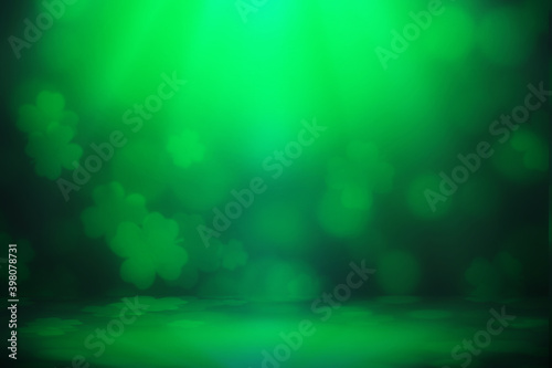 ST Patrick's day background green clover leaf bokeh lights defocused for ST Patrick's day celebration design background