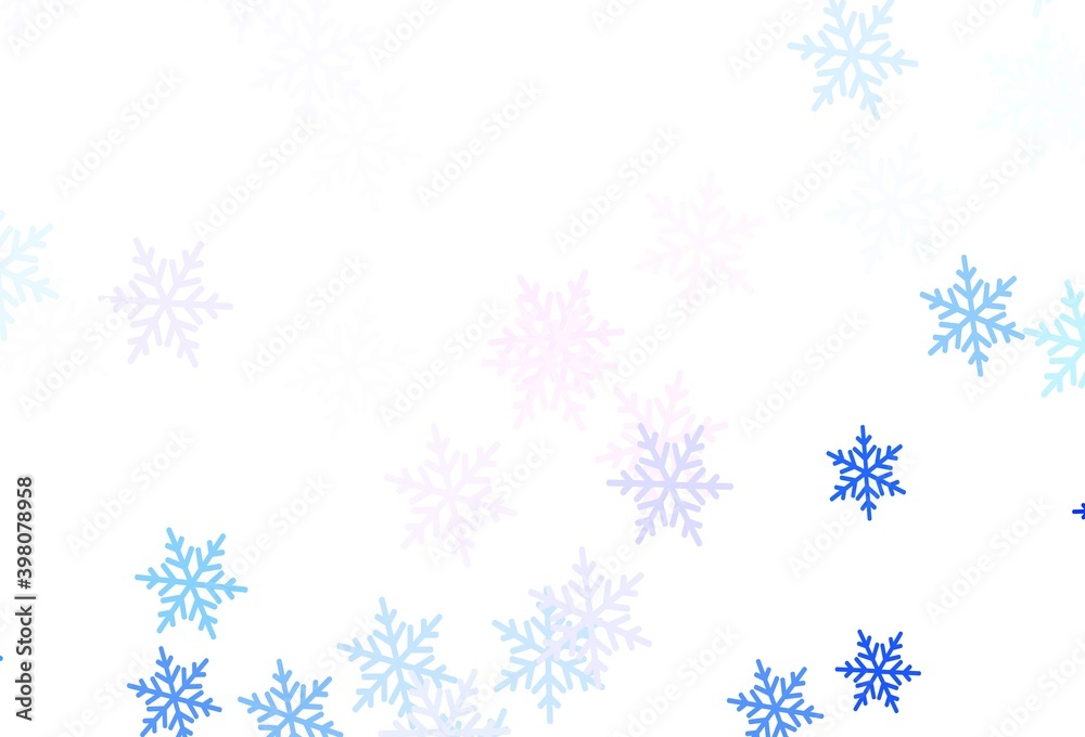Light Pink, Blue vector background with beautiful snowflakes, stars. Light Pink, Blue vector background with beautiful snowflakes, stars.