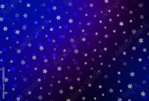Dark Pink, Blue vector background with xmas snowflakes, stars.