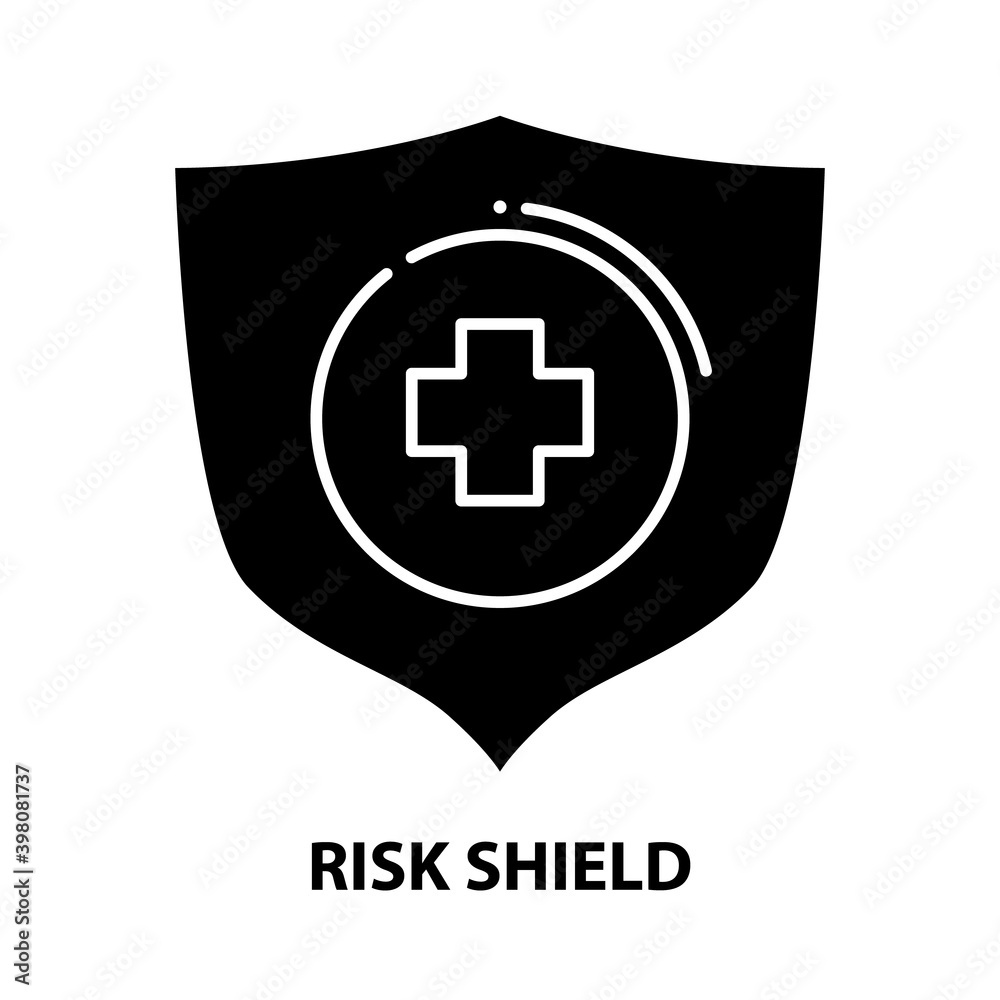Obraz premium risk shield icon, black vector sign with editable strokes, concept illustration