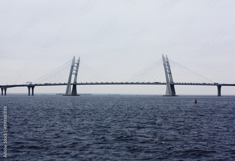 Beautiful landscape river and bridge in Saint Petersburg 