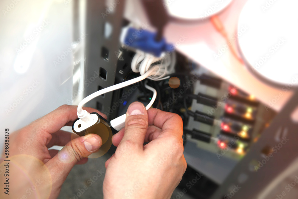 Foto Stock Installation electrical, data and audio visual. Connect the ...