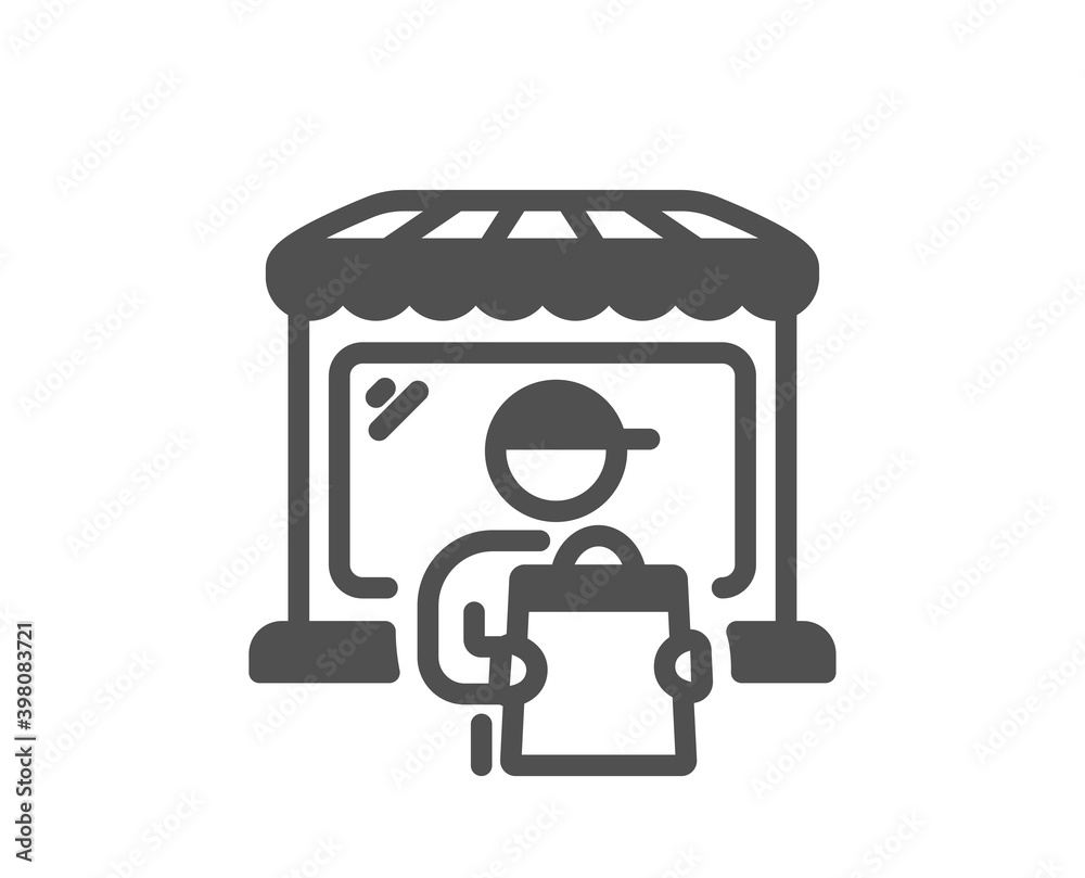 Delivery market icon. Store courier sign. Retail marketplace symbol. Quality design element. Flat style delivery market icon. Editable stroke. Vector