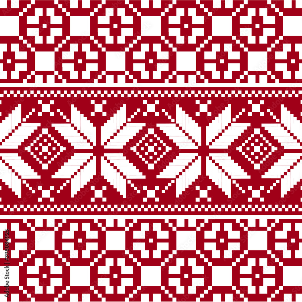 Knitted Christmas seamless pattern in red with geometric pattern Knitted Christmas seamless pattern in red with geometric pattern