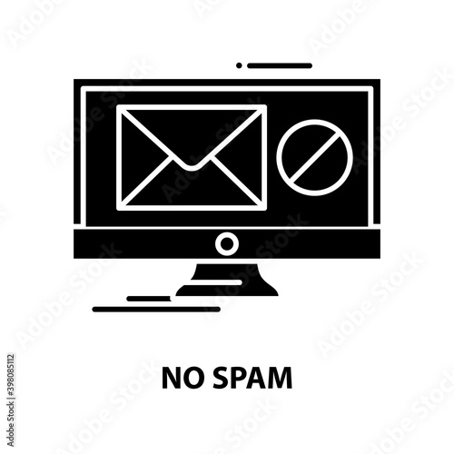 no spam icon, black vector sign with editable strokes, concept illustration