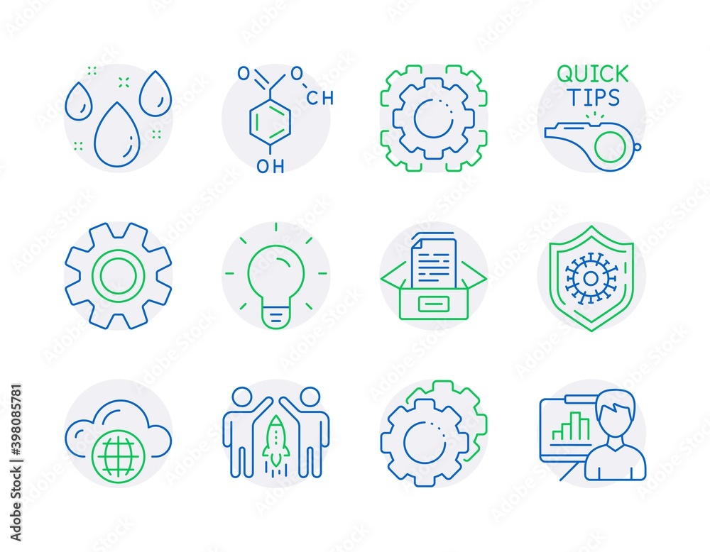 Science icons set. Included icon as Cloud computing, Service, Settings gears signs. Light bulb, Chemical formula, Documents box symbols. Partnership, Coronavirus protection, Seo gear. Vector Science icons set. Included icon as Cloud computing, Service, Settings gears signs. Light bulb, Chemical formula, Documents box symbols. Partnership, Coronavirus protection, Seo gear. Vector