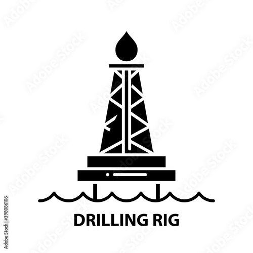 drilling rig icon  black vector sign with editable strokes  concept illustration