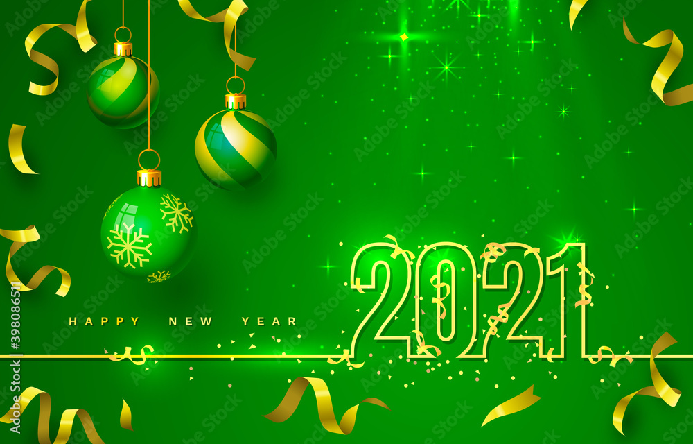 Happy New 2021 Year, holiday cover festive banner. Vector