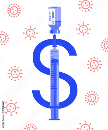 Dollar sign with syringe as part of dollar symbol.