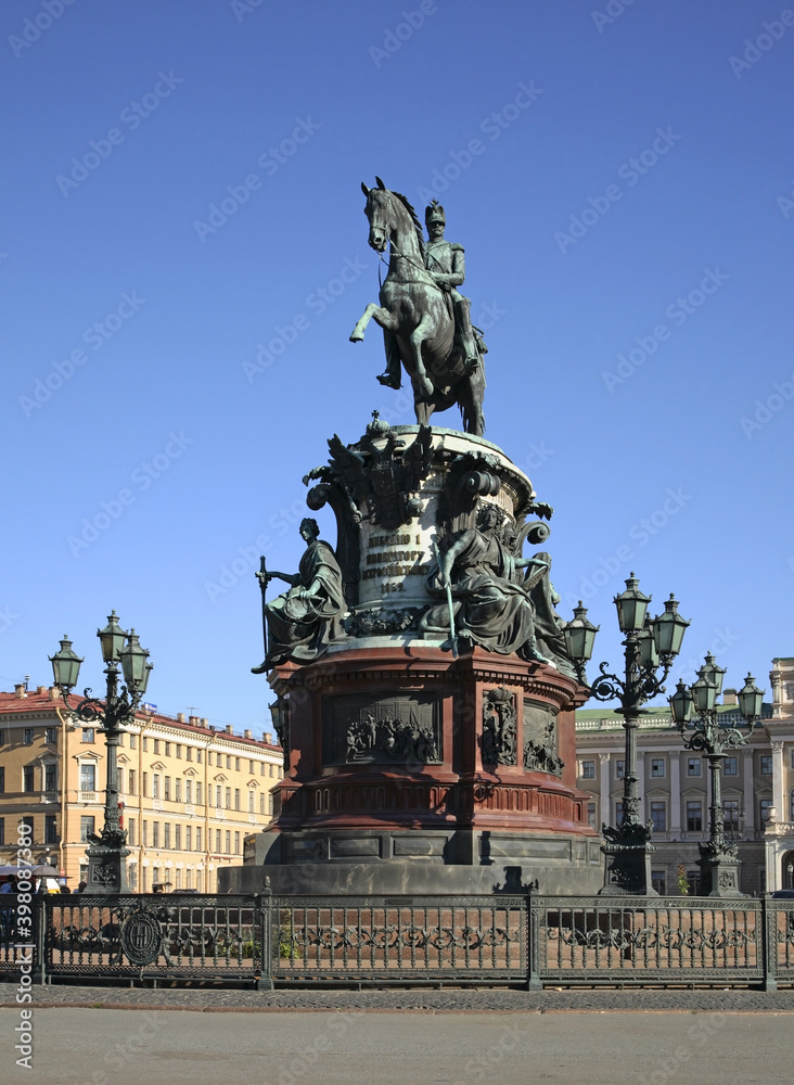 Monument to Nicholas I at square of St. Isaac  in Saint Petersburg. Russia
