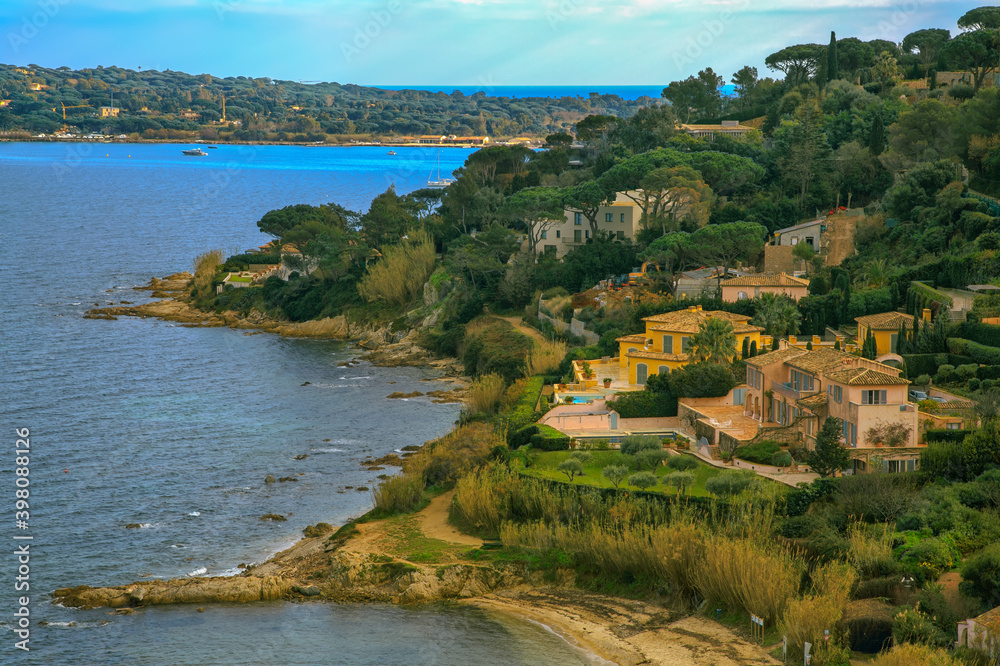 Beautiful view of Saint Tropez Bay in the south of France.