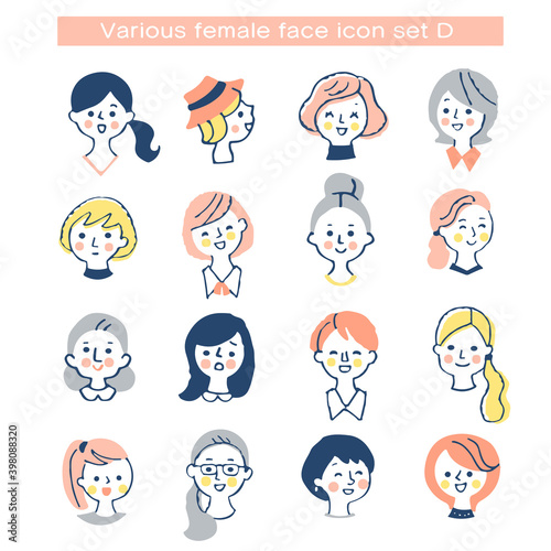 さまざまな女性の顔アイコン セット